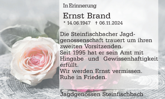 Traueranzeige von Ernst Brand von Camberger Anzeiger