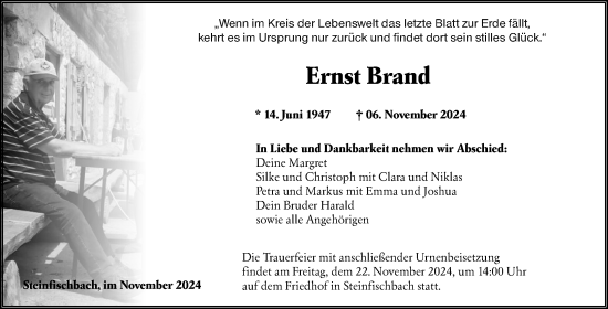 Traueranzeige von Ernst Brand von Camberger Anzeiger