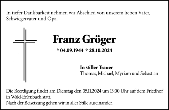 Traueranzeige von Franz Gröger von Starkenburger Echo