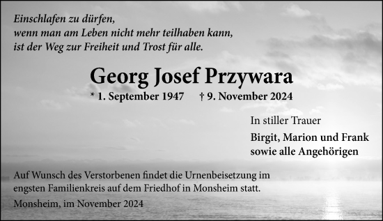 Traueranzeige von Georg Josef Przywara von Wormser Zeitung