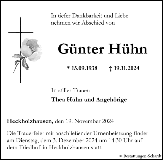 Traueranzeige von Günter Hühn von Weilburger Tageblatt