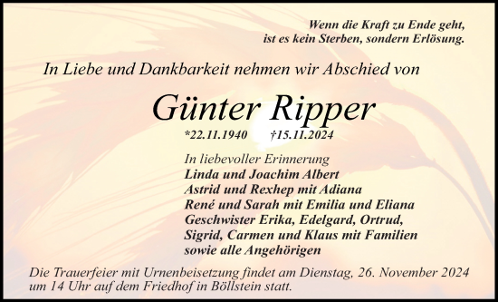 Traueranzeige von Günter Ripper von Odenwälder Echo