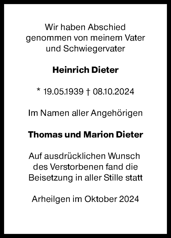 Traueranzeige von Heinrich Dieter von Darmstädter Echo