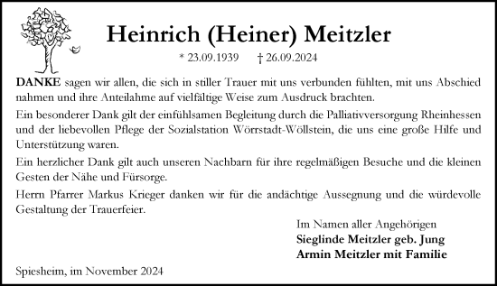 Traueranzeige von Heinrich Meitzler von Allgemeine Zeitung Alzey
