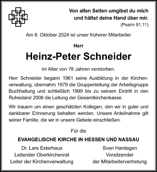 Traueranzeige von Heinz-Peter Schneider von Darmstädter Echo