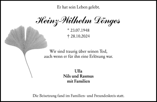 Traueranzeige von Heinz-Wilhelm Dünges von Allgemeine Zeitung Mainz