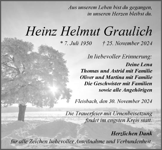 Traueranzeige von Heinz Helmut Graulich von Dill Block