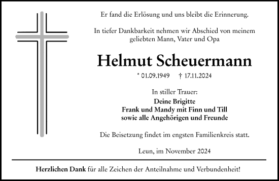 Traueranzeige von Helmut Scheuermann von Wetzlarer Neue Zeitung