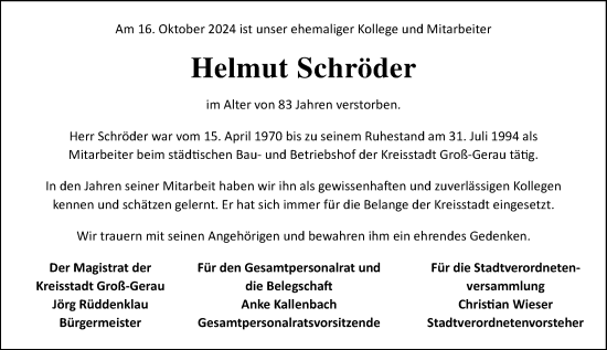 Traueranzeige von Helmut Schröder von Groß-Gerauer Echo