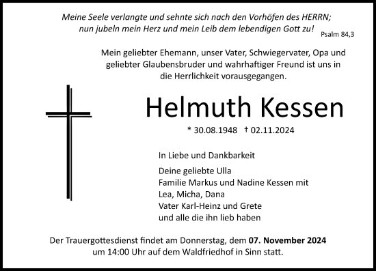 Traueranzeige von Helmuth Kessen von Dill Block