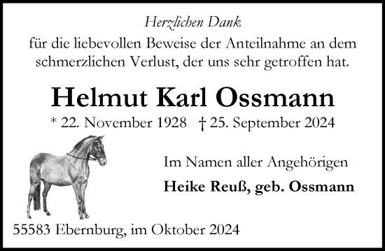 Traueranzeige von Helmut Karl Ossmann von Allgemeine Zeitung Rheinhessen-Nahe
