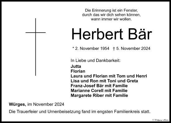 Traueranzeige von Herbert Bär von Camberger Anzeiger