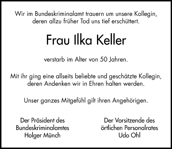 Traueranzeige von Ilka Keller von Wiesbadener Kurier