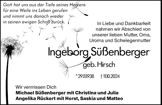 Traueranzeige von Ingeborg Süßenberger von Darmstädter Echo