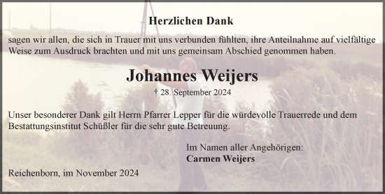 Traueranzeige von Johannes Weijers von Weilburger Tageblatt