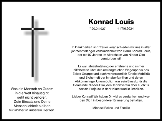 Traueranzeige von Konrad Louis von Allgemeine Zeitung Mainz