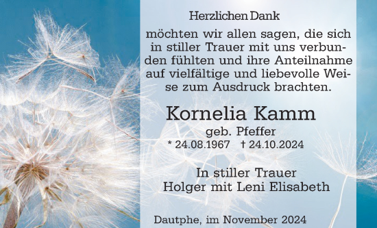 Traueranzeige von Kornelia Kamm von Hinterländer Anzeiger