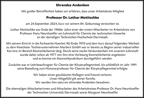 Traueranzeige von Lothar Motitschke von Darmstädter Echo