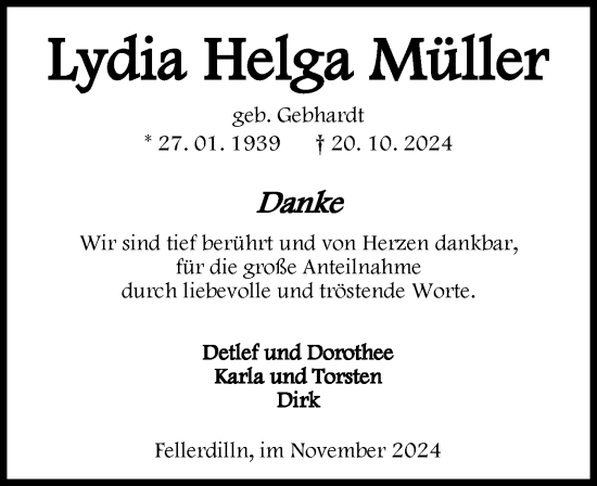 Traueranzeige von Lydia  Müller von Dill Block