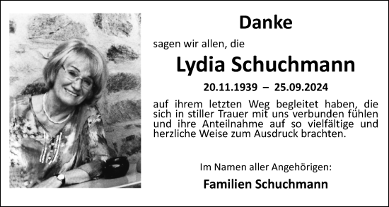 Traueranzeige von Lydia Schuchmann von Darmstädter Echo