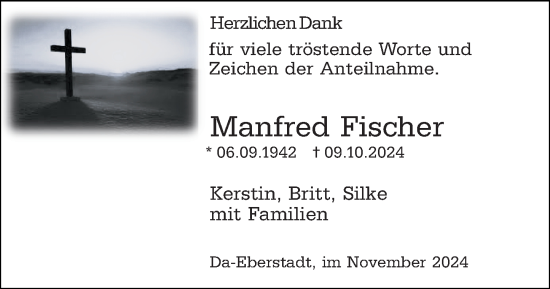 Traueranzeige von Manfred Fischer von Darmstädter Echo