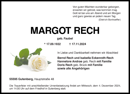 Traueranzeige von Margot Rech von Allgemeine Zeitung Rheinhessen-Nahe