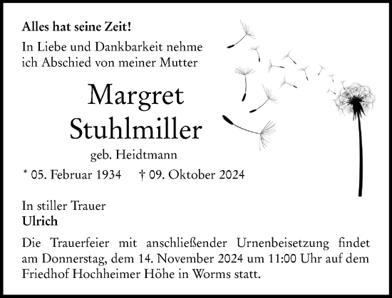 Traueranzeige von Margret Stuhlmiller von Wormser Zeitung