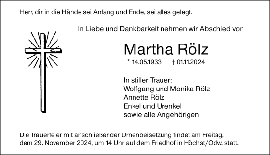 Traueranzeige von Martha Rölz von Odenwälder Echo