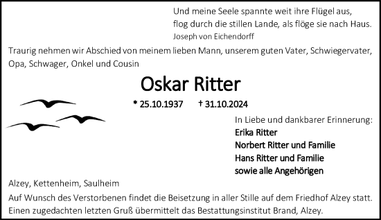 Traueranzeige von Oskar Ritter von Allgemeine Zeitung Alzey