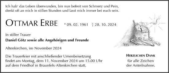 Traueranzeige von Ottmar Erbe von Wetzlarer Neue Zeitung