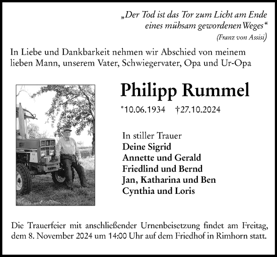 Traueranzeige von Philipp Rummel von Odenwälder Echo