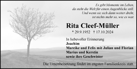 Traueranzeige von Rita Cleef-Müller von Rüsselsheimer Echo