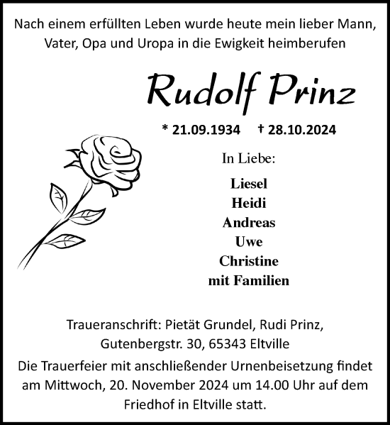 Traueranzeige von Rudolf Prinz von Rheingau Kurier