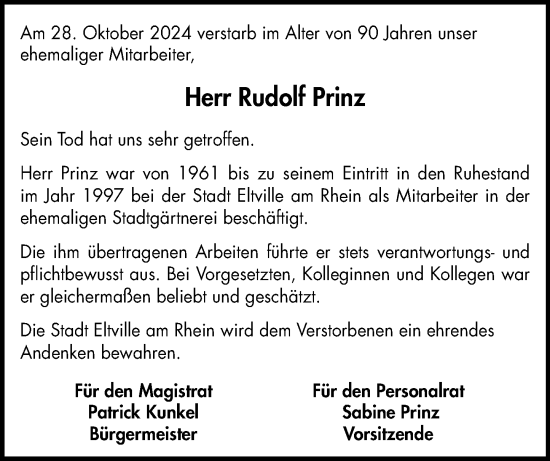 Traueranzeige von Rudolf Prinz von Rheingau Kurier