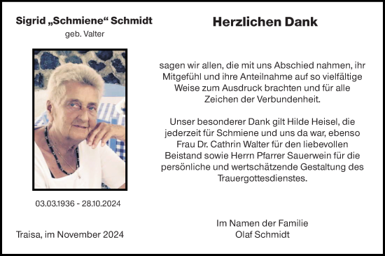 Traueranzeige von Sigrid Schmidt von Darmstädter Echo