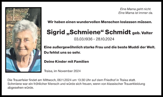 Traueranzeige von Sigrid Schmidt von Darmstädter Echo