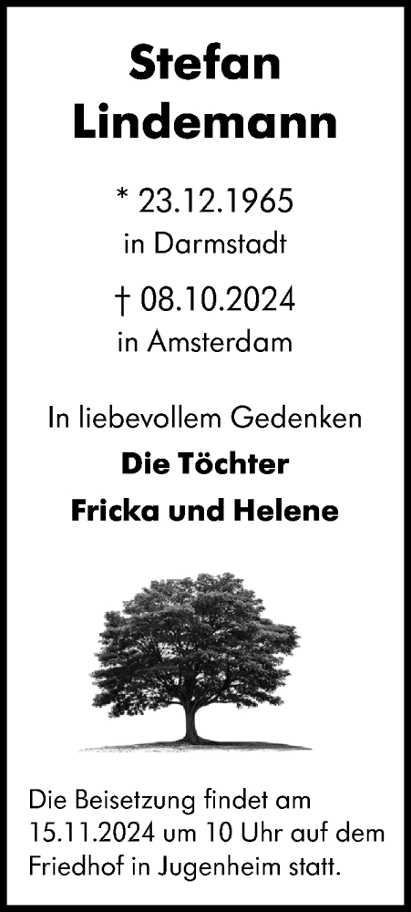 Traueranzeige von Stefan Lindemann von Darmstädter Echo