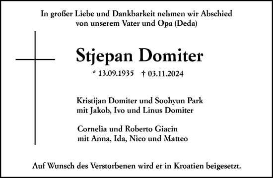 Traueranzeige von Stjepan Domiter von Allgemeine Zeitung Mainz