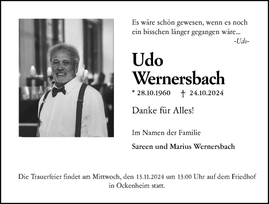 Traueranzeige von Udo Wernersbach von Allgemeine Zeitung Rheinhessen-Nahe