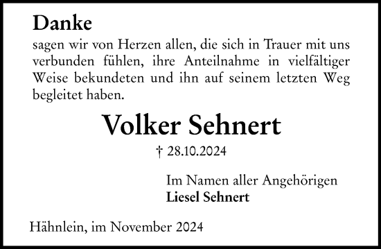 Traueranzeige von Volker Sehnert von Darmstädter Echo