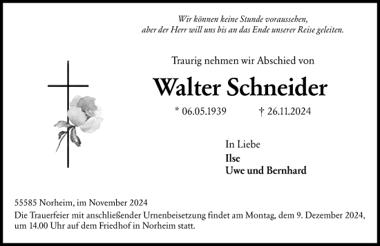 Traueranzeige von Walter Schneider von Allgemeine Zeitung Rheinhessen-Nahe