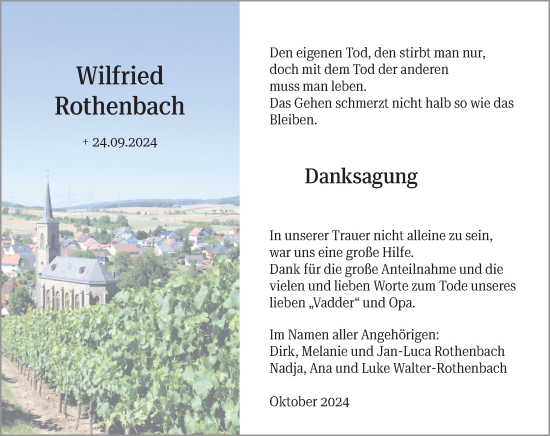 Traueranzeige von Wilfried Rothenbach von Binger-/Ingelheimer Wochenblatt