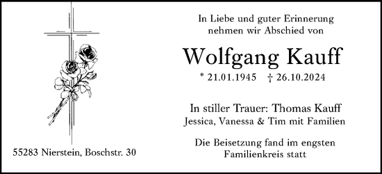 Traueranzeige von Wolfgang Kauff von Allgemeine Zeitung Rheinhessen-Nahe