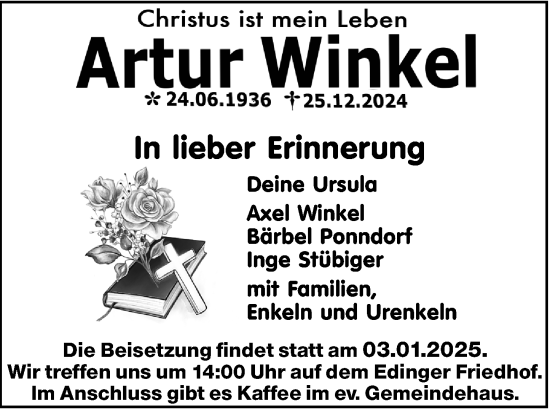 Traueranzeige von Artur Winkel von Wetzlarer Neue Zeitung