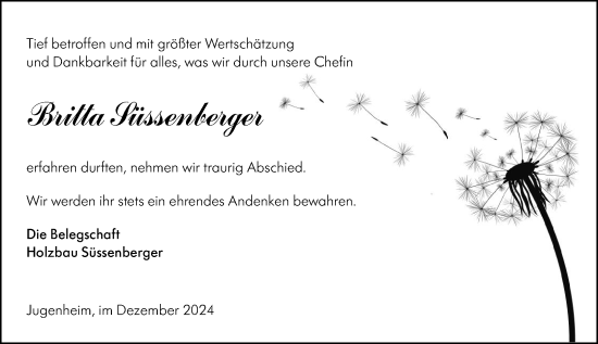 Traueranzeige von Britta Süssenberger von Allgemeine Zeitung Mainz