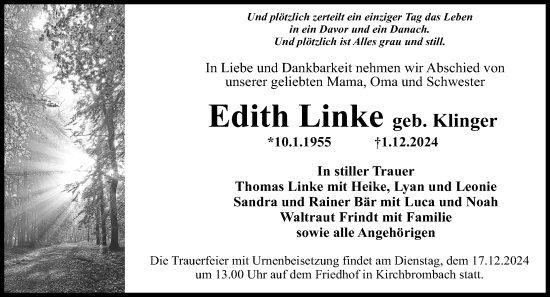 Traueranzeige von Edith Linke von Odenwälder Echo