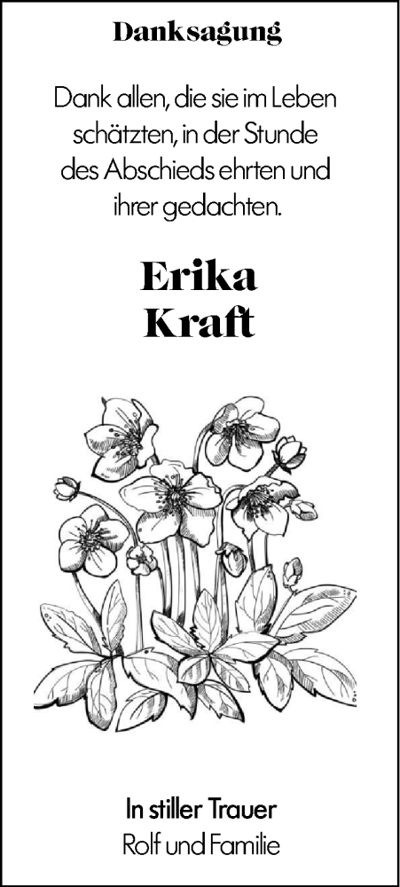 Traueranzeige von Erika Kraft von Dieburger Anzeiger/Groß-Zimmerner Lokal-Anzeiger