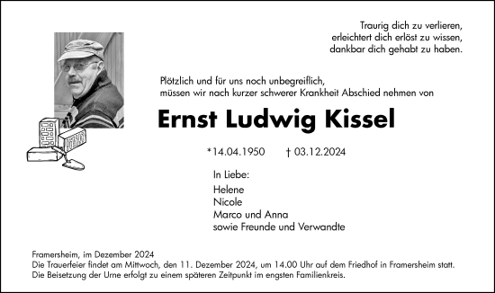 Traueranzeige von Ernst Kissel von Allgemeine Zeitung Alzey