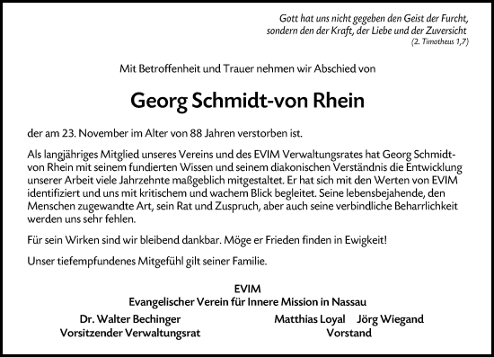 Traueranzeige von Georg  Schmidt-von Rhein von Wiesbadener Kurier