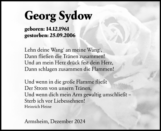 Traueranzeige von Georg Sydow von Allgemeine Zeitung Mainz
